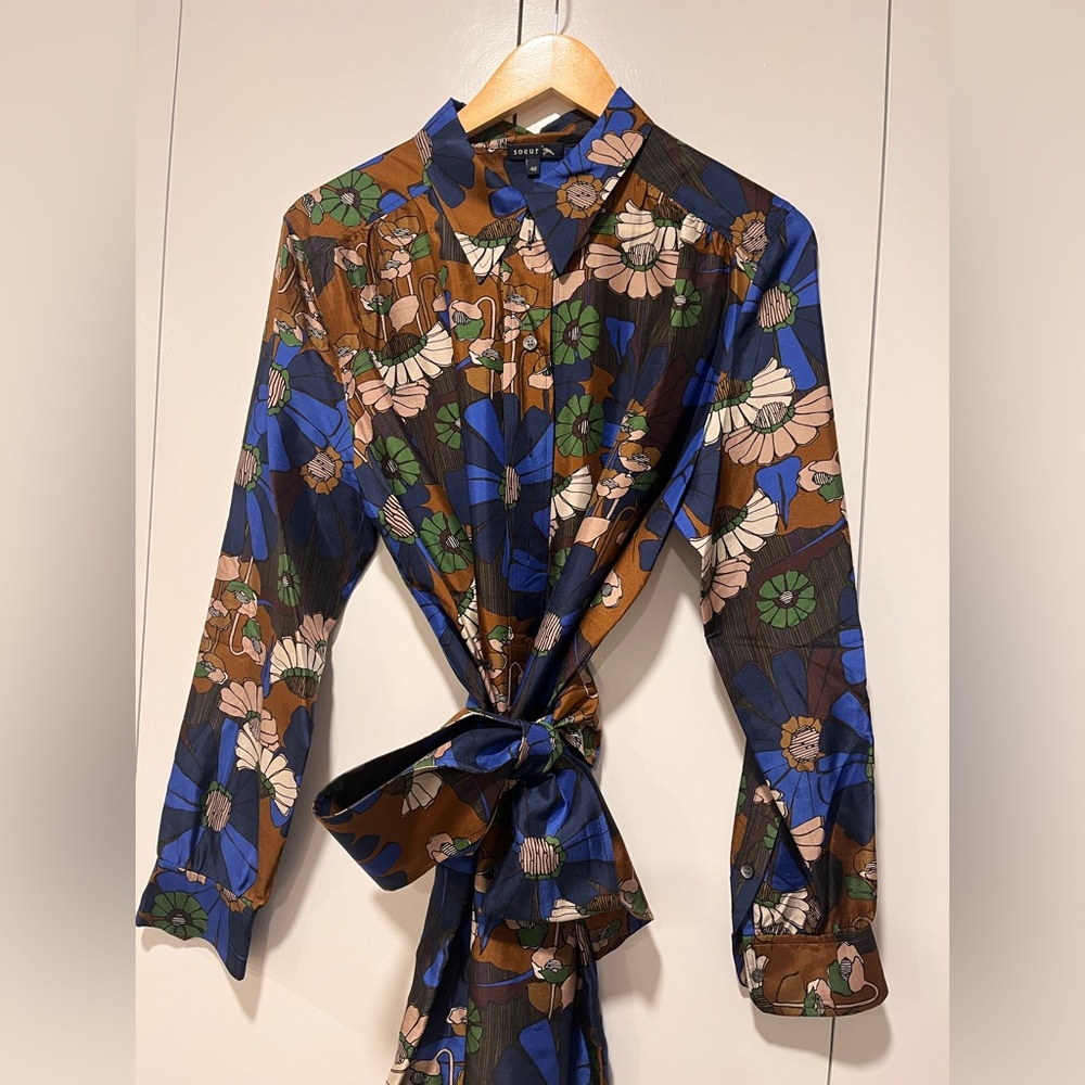 SOEUR 3/4 Length Silk Shirt with Waist-Tie, UK Size 12